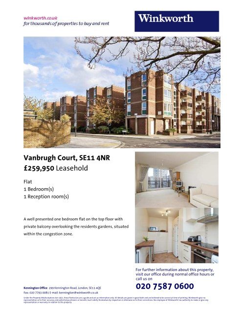 Vanbrugh Court, SE11 4NR Â£259,950 Leasehold - Winkworth