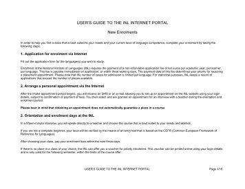 USER'S GUIDE TO THE INL INTERNET PORTAL New Enrolments