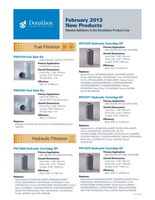 February 2013 New Products - Donaldson Company, Inc.
