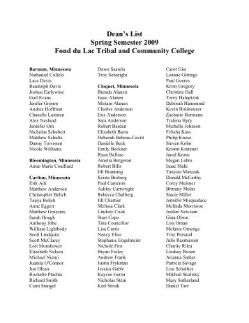 Dean's List Spring Semester 2009 Fond du Lac Tribal and ...