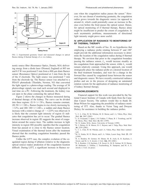 Optical method using fluence or radiance measurements to monitor ...