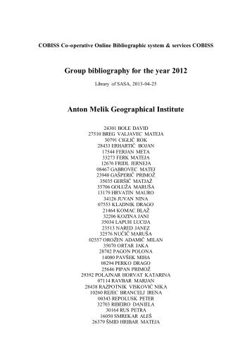 Group bibliography for the year 2012 Anton Melik Geographical ...
