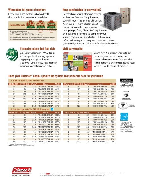 Coleman LX Series Two-Stage and Single-Stage Gas Furnaces ...