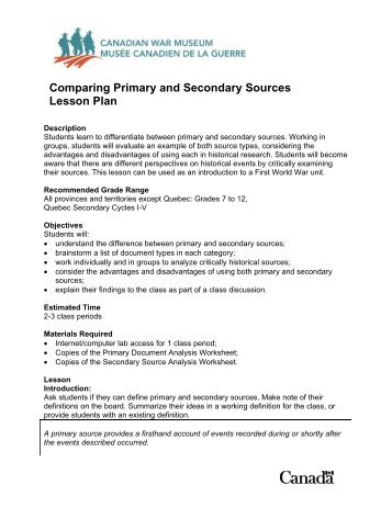 Lesson Plan, Comparing Primary and Secondary Sources (pdf)