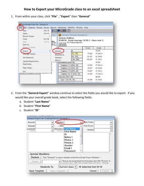 How to Export your MicroGrade class to an excel spreadsheet