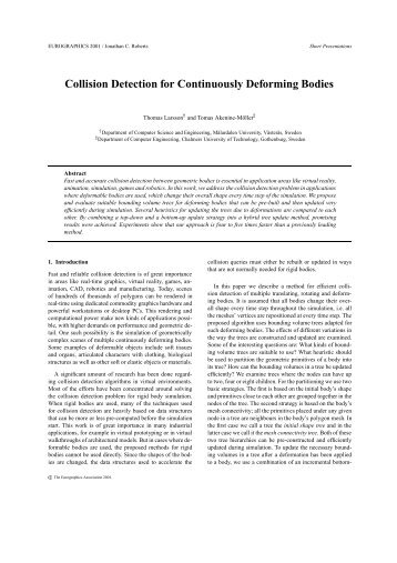 Collision Detection for Continuously Deforming Bodies - Research
