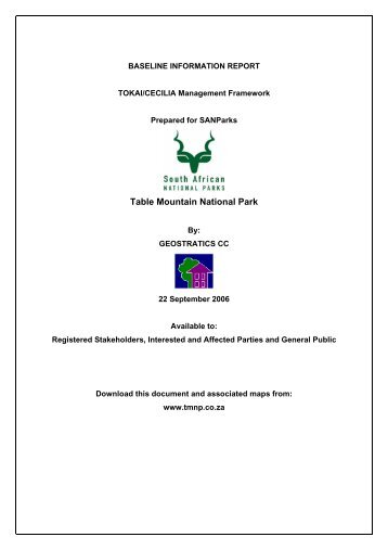 Tokai-Cecilia Plantation - Baseline Ifomation Report ... - SANParks