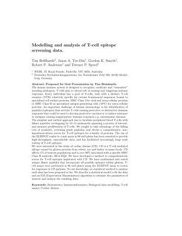 Modelling and analysis of T-cell epitope screening data.