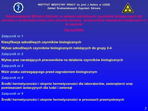 Zawodowa ekspozycja na czynniki biologiczne i ochrona ...