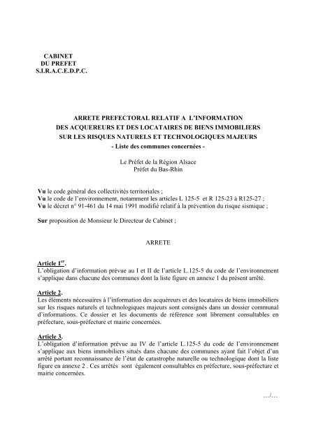 arrêté préfectoral du 3 février 2006 - Préfecture de la région Alsace ...