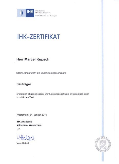 IHK-ZERTIFIKAT - KUMA Projektentwicklung GmbH