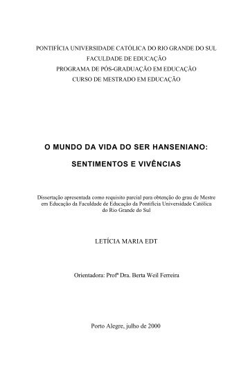 o mundo da vida do ser hanseniano: sentimentos e vivÃªncias