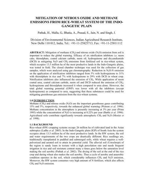 mitigation of nitrous oxide and methane emissions from rice-wheat ...