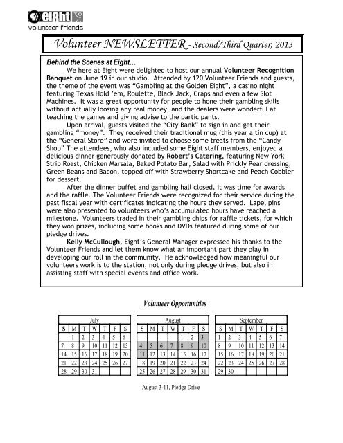 Volunteer NEWSLETTER - Second/Third Quarter, 2013