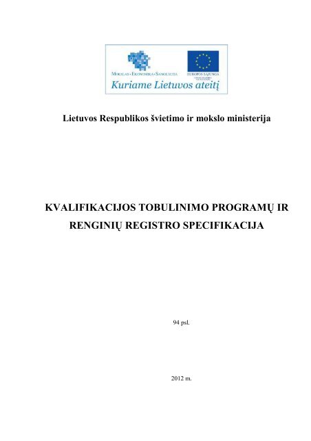 kvalifikacijos tobulinimo programÅ³ ir renginiÅ³ registro specifikacija