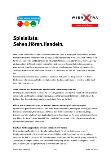 Spieleliste Sehen Hören Handeln 2011 - wienXtra-spielebox