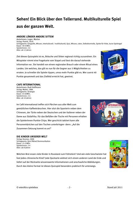 Spieleliste Sehen Hören Handeln 2011 - wienXtra-spielebox