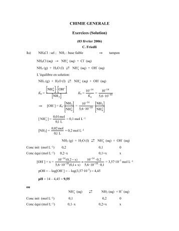 CHIMIE GENERALE Exercices (Solution) - Coaching