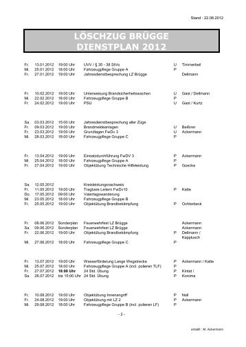 LÖSCHZUG BRÜGGE DIENSTPLAN 2012 - Freiwillige Feuerwehr ...