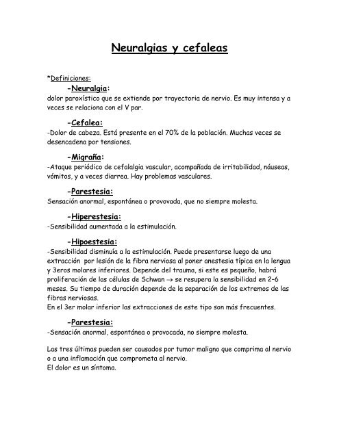 De de síntomas neuralgia dolor cabeza