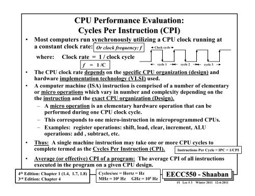 CPU Performance Evaluation: Cycles Per Instruction (CPI)
