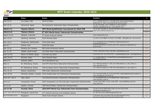 WTF Event Calendar 2010-2013 - World Taekwondo Federation