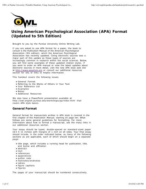 Using American Psychological Association (APA) Format