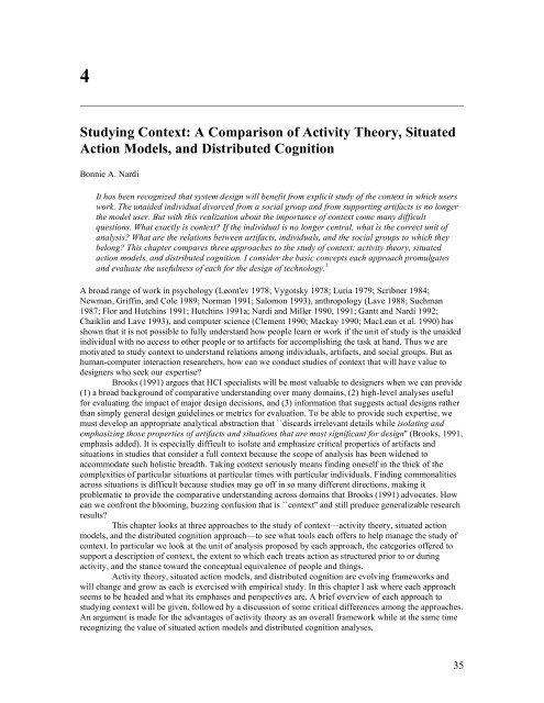 Studying Context: A Comparison of Activity Theory, Situated Action ...