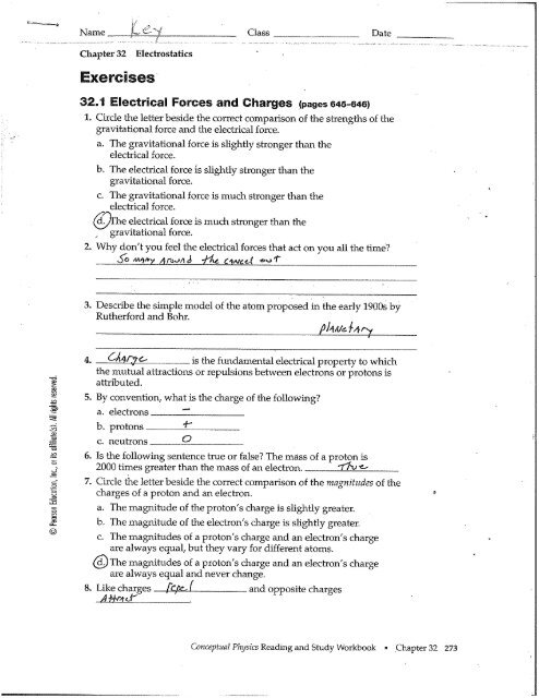 Exercises 32.1 Electrical Forces and Charges (pages 645-646)