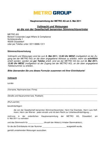 Vollmacht Metro Pdf Vollmacht Metro Pdf