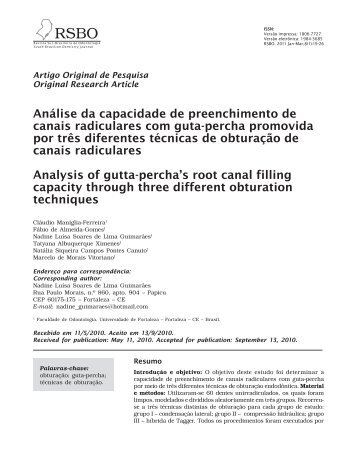 AnÃ¡lise da capacidade de preenchimento de canais ... - Rev@Odonto