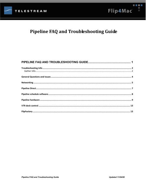 Pipeline FAQ and Troubleshooting Guide - Fofic