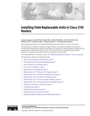 Installing Field-Replaceable Units in Cisco 3745 Routers - CXtec