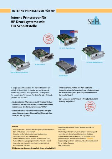 Interne Printserver für HP Drucksysteme  mit EIO Schnittstelle