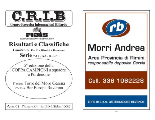 Anno 1999/2000 - nÂ° 01 - CRIB - Centro Raccolta Italiana Biliardo