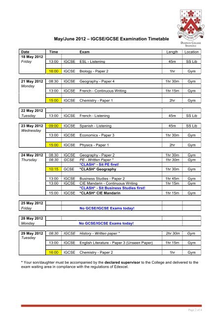May/June 2012 â IGCSE/GCSE Examination Timetable Please be ...