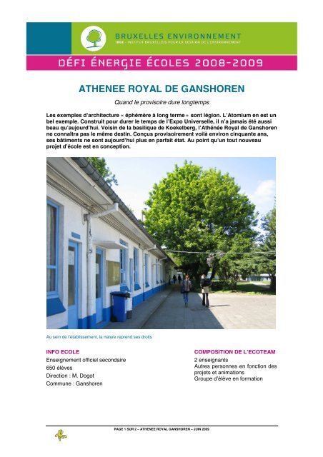 AthÃ©nÃ©e Royal de Ganshoren (.pdf) - Bruxelles Environnement