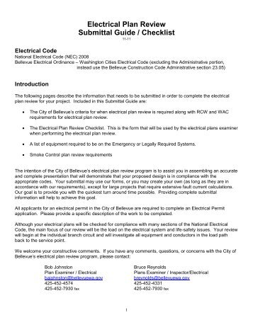 Electrical Plan Review Submittal Guide / Checklist - City of Bellevue