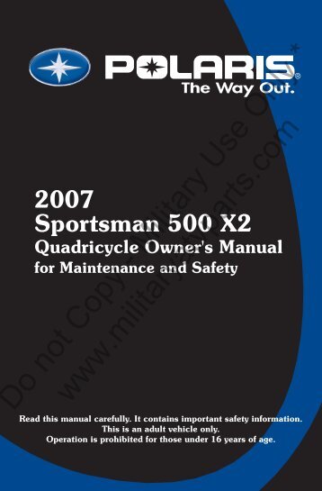 2004 Polaris Sportsman 700 Military Atv Parts 2007 Polaris Sportsman 500 X2 Owner S Manual Military Atv Parts