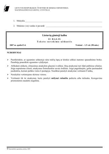 LietuviÅ³ gimtoji kalba - Nacionalinis egzaminÅ³ centras