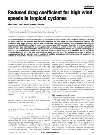 Reduced drag coefficient for high wind speeds in tropical ... - Courses