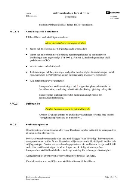 Administrativa fÃ¶reskrifter, AF - Banportalen