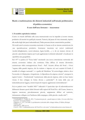 Ruolo e trasformazione dei distretti industriali nell'attuale ...