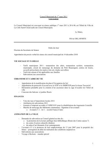 Compte-rendu in extenso du Conseil municipal du 1er mars 2011