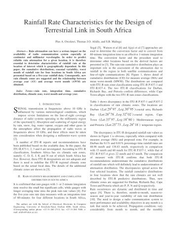 Rainfall Rate Characteristics for the Design of Terrestrial ... - satnac