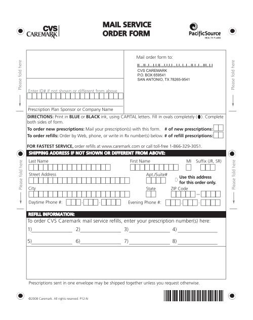 Cvs Caremark Mail Service Order Form Pacificsource