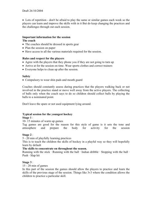 Coaching Manual for Junior Coaches at DHC - Doncaster Hockey ...