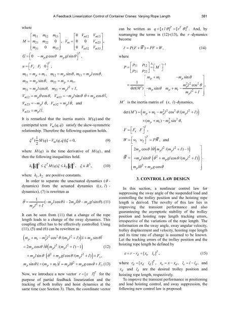 A Feedback Linearization Control of Container Cranes ... - IJCAS