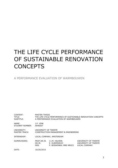 the life cycle performance of sustainable renovation concepts