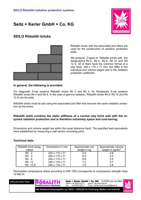 Seitz + Kerler GmbH + Co. KG SEILO Röbalith bricks